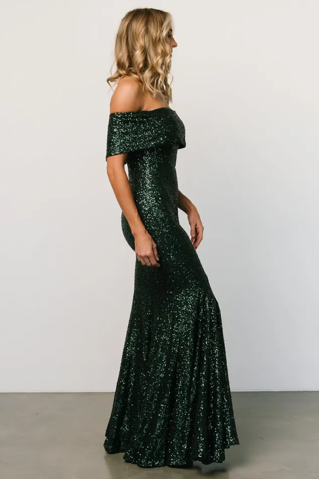Baltic Born Embellished Sequin Women Yvonne Off Shoulder Sequin Gown Green Baltic Born Embellished Sequin Women Yvonne Off Shoulder Sequin Gown Green