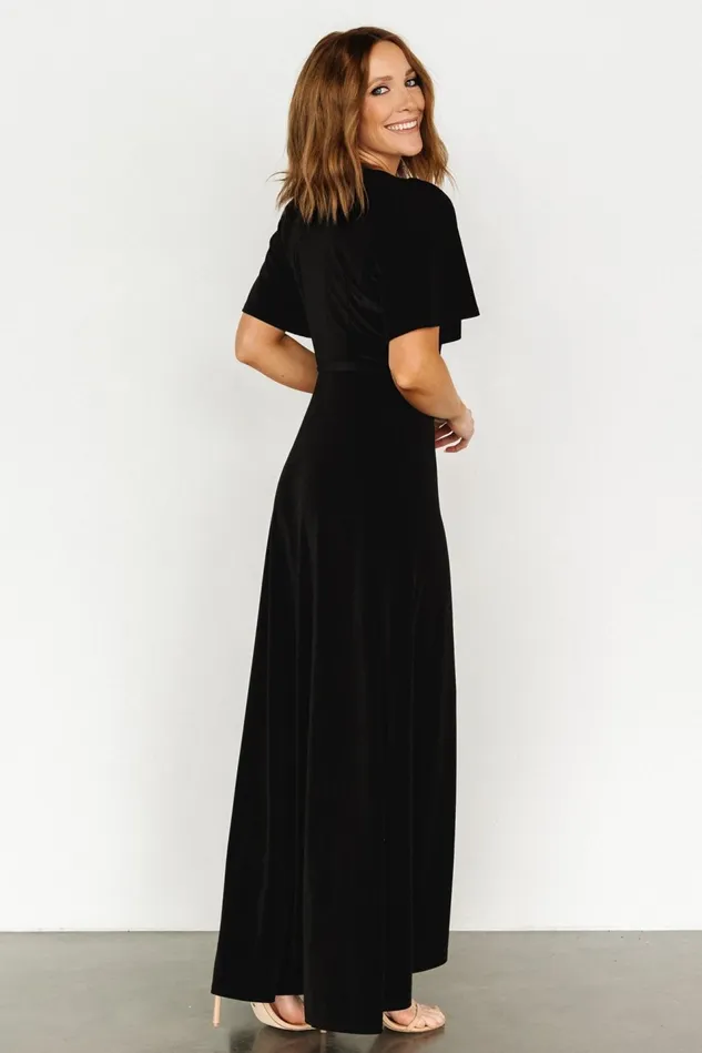 Baltic Born Maxi Dresses Women Katelyn Velvet Maxi Wrap Dress Black Baltic Born Maxi Dresses Women Katelyn Velvet Maxi Wrap Dress Black