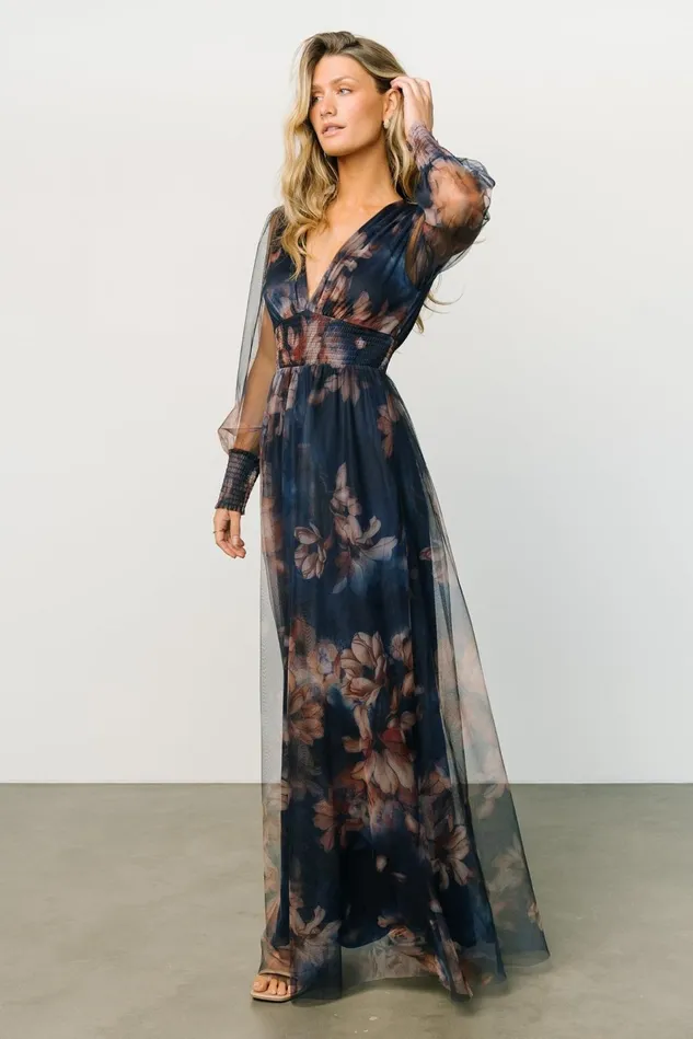 Baltic Born Maxi Dresses Women Layla Tulle Maxi Dress Dark Blue Floral