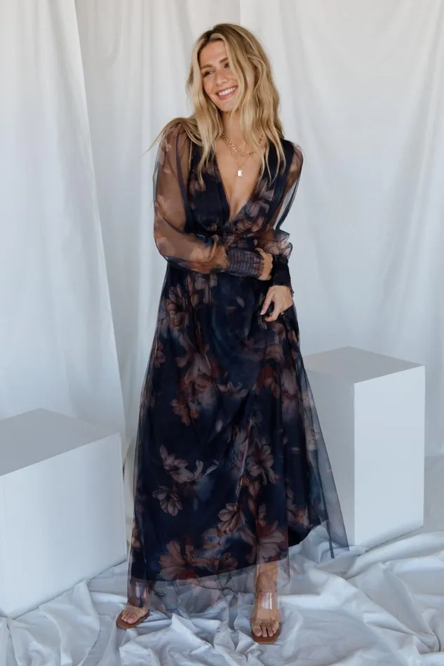 Baltic Born Maxi Dresses Women Layla Tulle Maxi Dress Dark Blue Floral
