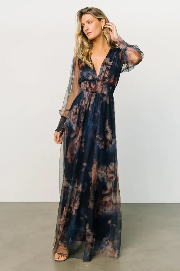 Baltic Born Maxi Dresses Women Layla Tulle Maxi Dress Dark Blue Floral
