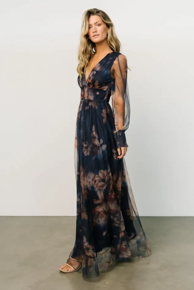 Baltic Born Maxi Dresses Women Layla Tulle Maxi Dress Dark Blue Floral