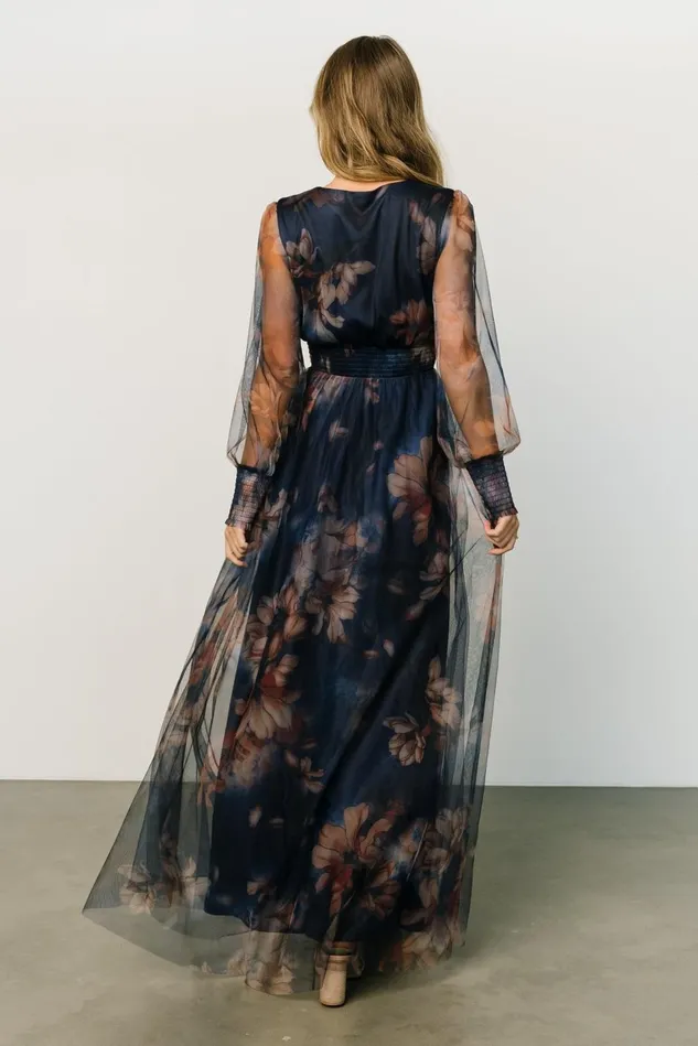 Baltic Born Maxi Dresses Women Layla Tulle Maxi Dress Dark Blue Floral