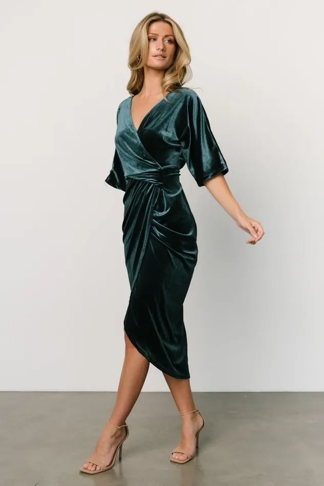 Baltic Born Midi Dresses Women Brendyn Ruched Velvet Dress Jade Baltic Born Midi Dresses Women Brendyn Ruched Velvet Dress Jade