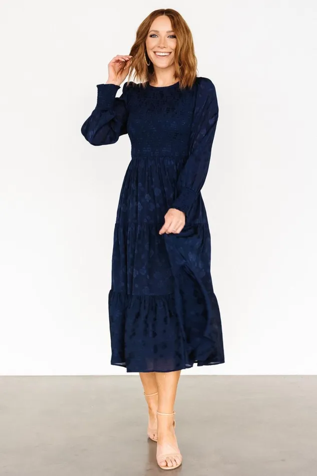 Baltic Born Midi Dresses Women Stockholm Smocked Dress Midnight Blue