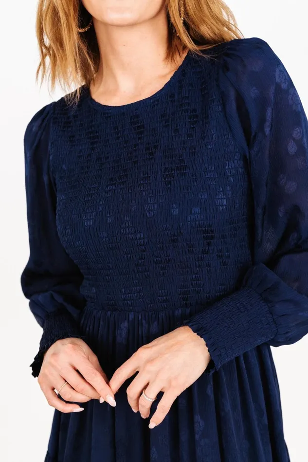 Baltic Born Midi Dresses Women Stockholm Smocked Dress Midnight Blue Baltic Born Midi Dresses Women Stockholm Smocked Dress Midnight Blue
