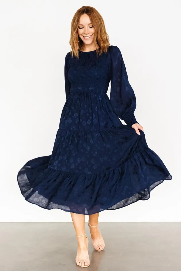 Baltic Born Midi Dresses Women Stockholm Smocked Dress Midnight Blue Baltic Born Midi Dresses Women Stockholm Smocked Dress Midnight Blue