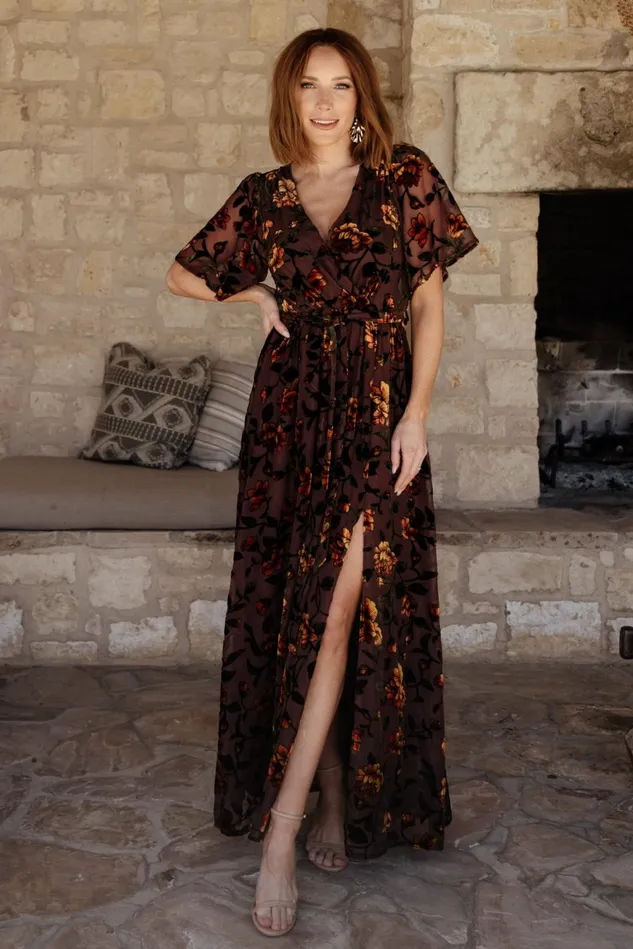 Baltic Born Mother Of The Bride Women Uma Velvet Maxi Dress Clove Amber Floral
