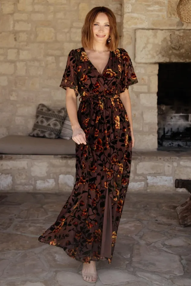 Baltic Born Mother Of The Bride Women Uma Velvet Maxi Dress Clove Amber Floral