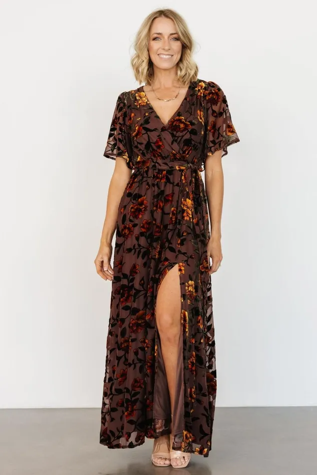 Baltic Born Mother Of The Bride Women Uma Velvet Maxi Dress Clove Amber Floral
