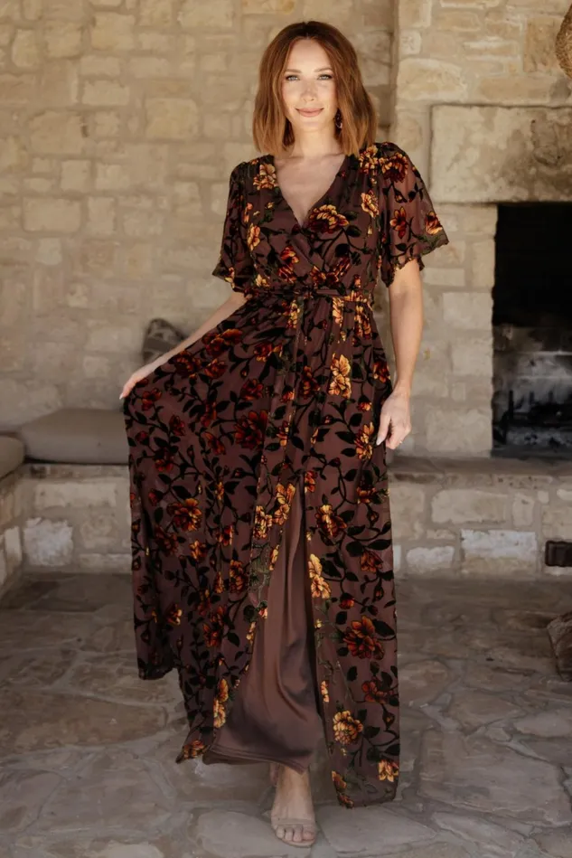 Baltic Born Mother Of The Bride Women Uma Velvet Maxi Dress Clove Amber Floral