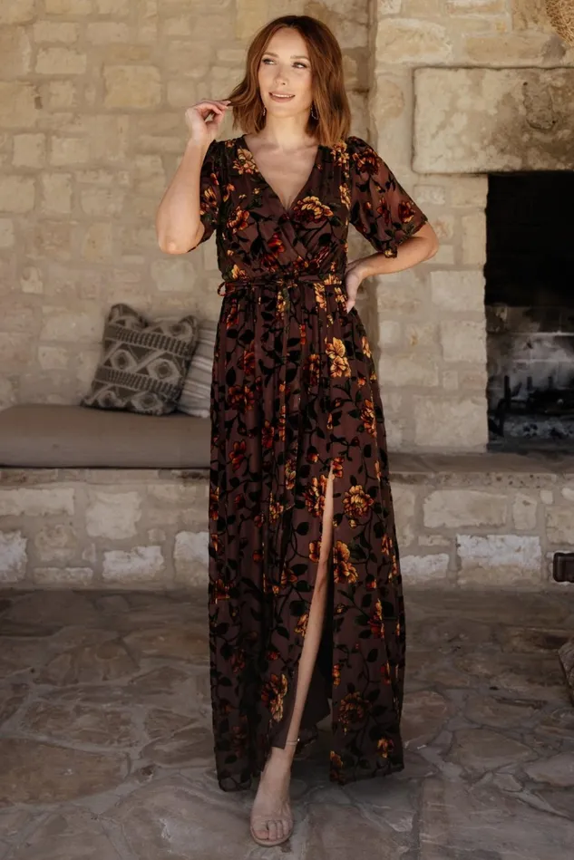 Baltic Born Mother Of The Bride Women Uma Velvet Maxi Dress Clove Amber Floral