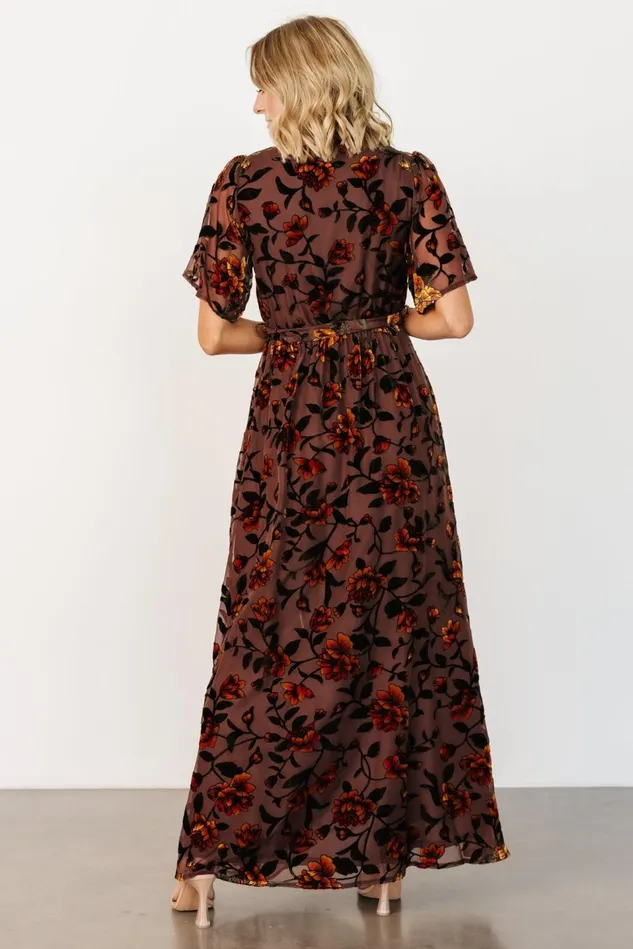 Baltic Born Mother Of The Bride Women Uma Velvet Maxi Dress Clove Amber Floral