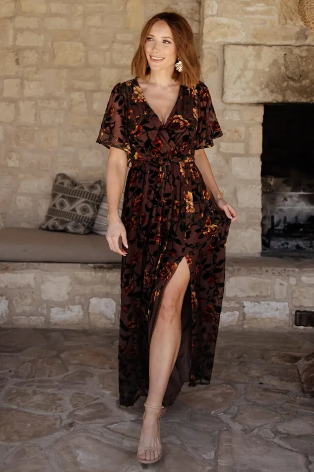 Baltic Born Mother Of The Bride Women Uma Velvet Maxi Dress Clove Amber Floral