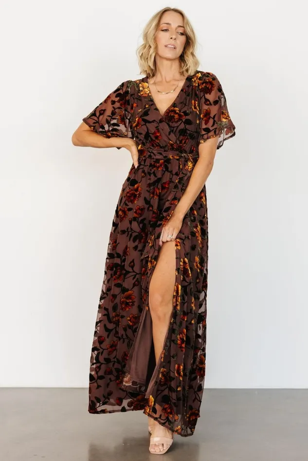 Baltic Born Mother Of The Bride Women Uma Velvet Maxi Dress Clove Amber Floral
