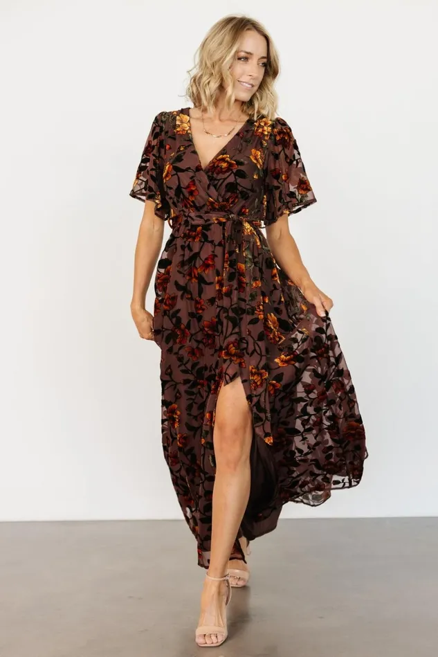Baltic Born Mother Of The Bride Women Uma Velvet Maxi Dress Clove Amber Floral