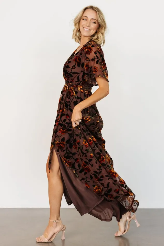 Baltic Born Mother Of The Bride Women Uma Velvet Maxi Dress Clove Amber Floral