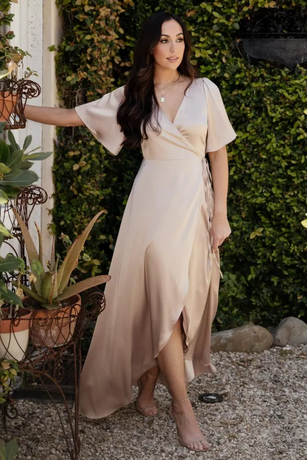 Baltic Born Mother Of The Bride Women Vara Satin Maxi Wrap Dress Champagne Baltic Born Mother Of The Bride Women Vara Satin Maxi Wrap Dress Champagne