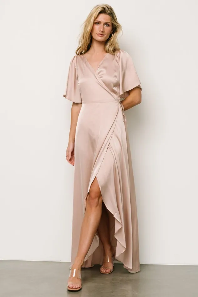 Baltic Born Mother Of The Bride Women Vara Satin Maxi Wrap Dress Champagne Baltic Born Mother Of The Bride Women Vara Satin Maxi Wrap Dress Champagne
