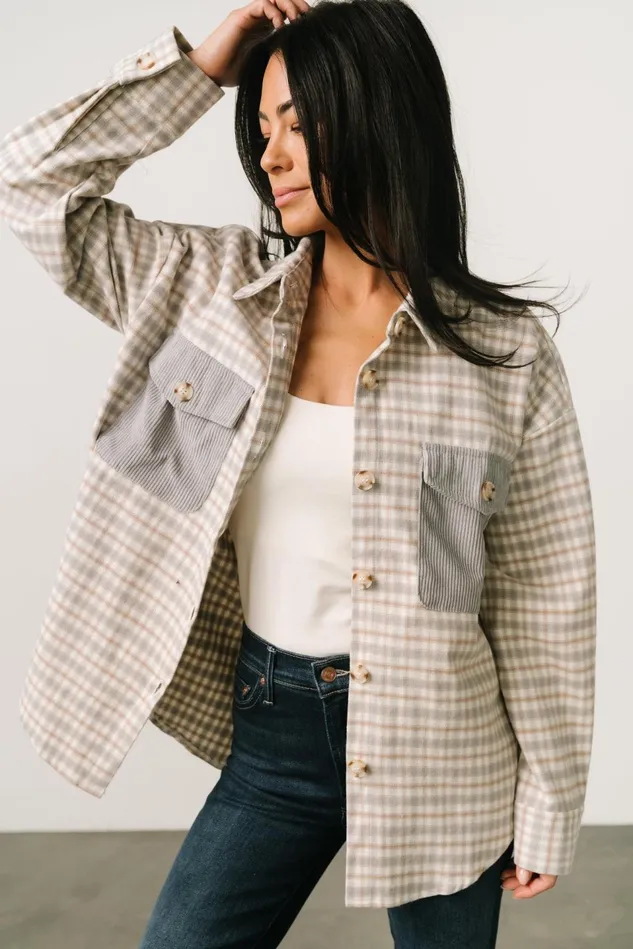 Baltic Born Outerwear Women Seeley Shacket Dusty Blue Multi