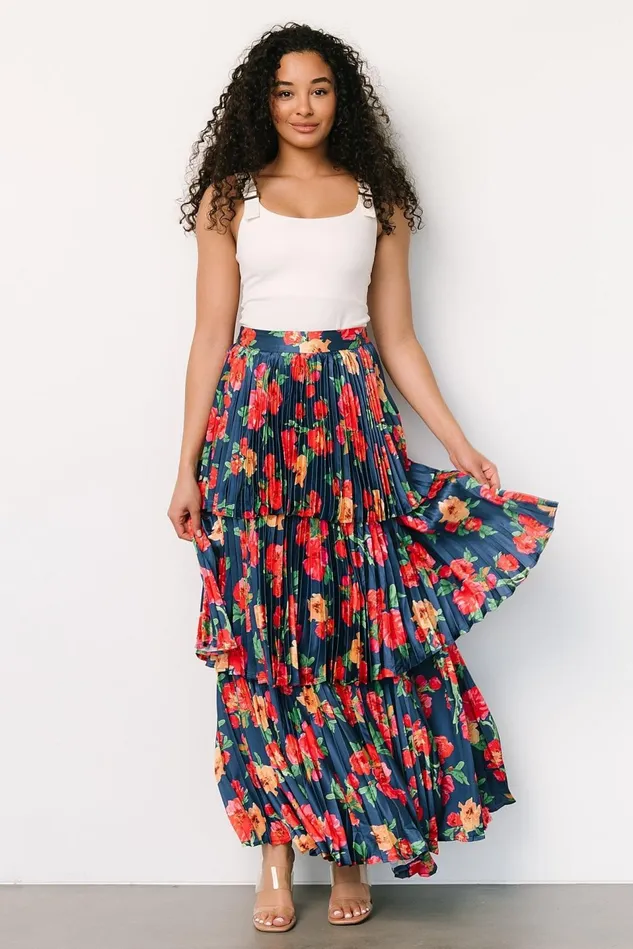 Baltic Born Skirts Women Alaina Tiered Maxi Skirt Navy Floral
