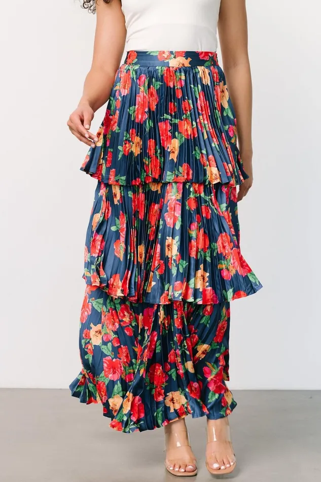 Baltic Born Skirts Women Alaina Tiered Maxi Skirt Navy Floral Baltic Born Skirts Women Alaina Tiered Maxi Skirt Navy Floral