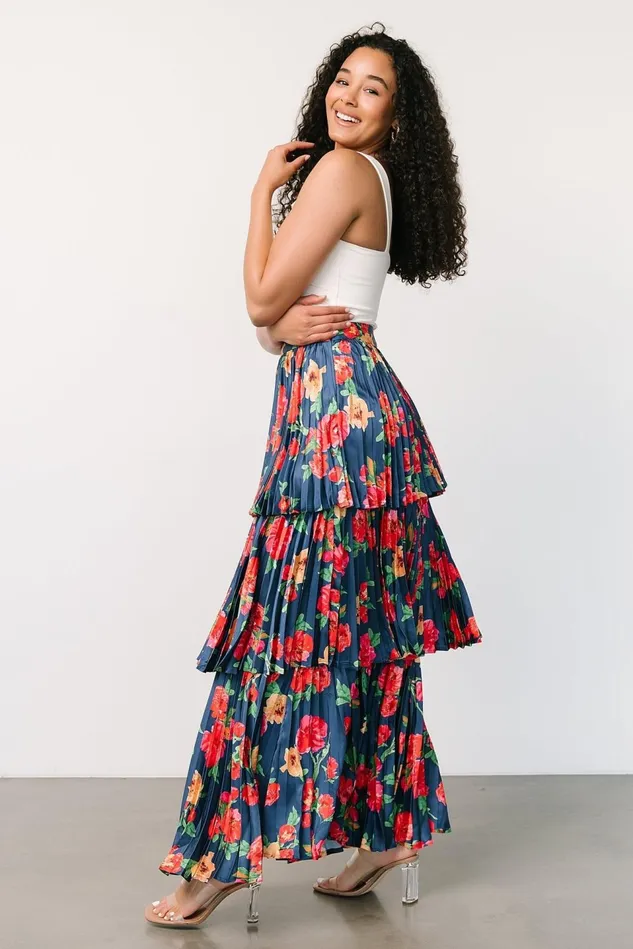 Baltic Born Skirts Women Alaina Tiered Maxi Skirt Navy Floral Baltic Born Skirts Women Alaina Tiered Maxi Skirt Navy Floral