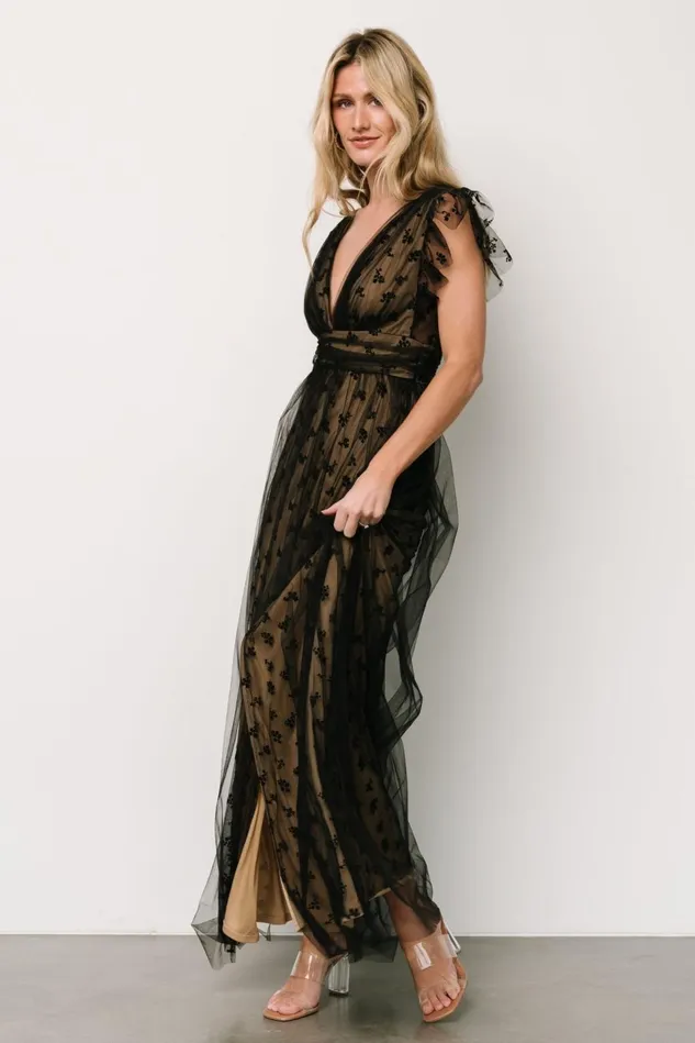Baltic Born Tulle Styles Women Caterina Tulle Maxi Dress Black Nude Baltic Born Tulle Styles Women Caterina Tulle Maxi Dress Black Nude