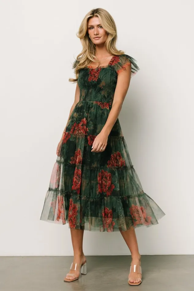 Baltic Born Tulle Styles Women Clementine Tulle Midi Dress Dark Green Floral Baltic Born Tulle Styles Women Clementine Tulle Midi Dress Dark Green Floral
