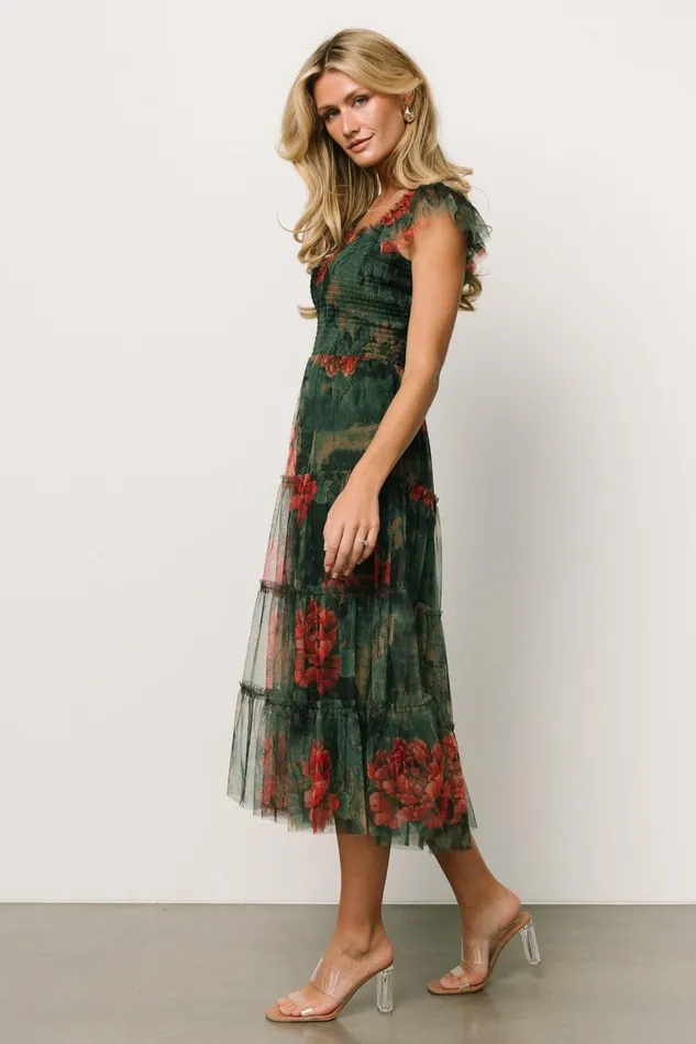 Baltic Born Tulle Styles Women Clementine Tulle Midi Dress Dark Green Floral Baltic Born Tulle Styles Women Clementine Tulle Midi Dress Dark Green Floral