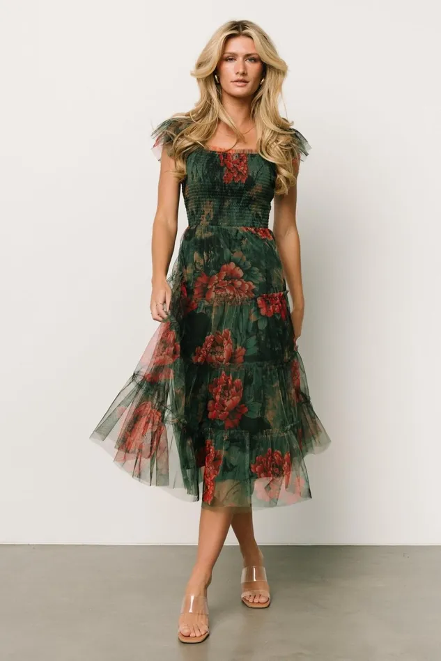 Baltic Born Tulle Styles Women Clementine Tulle Midi Dress Dark Green Floral Baltic Born Tulle Styles Women Clementine Tulle Midi Dress Dark Green Floral