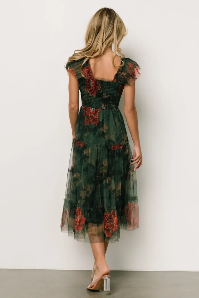 Baltic Born Tulle Styles Women Clementine Tulle Midi Dress Dark Green Floral Baltic Born Tulle Styles Women Clementine Tulle Midi Dress Dark Green Floral