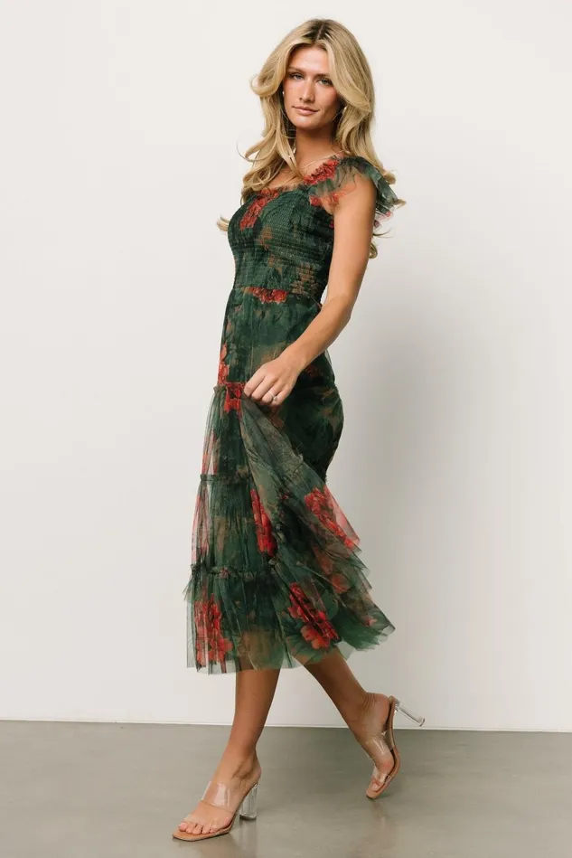 Baltic Born Tulle Styles Women Clementine Tulle Midi Dress Dark Green Floral Baltic Born Tulle Styles Women Clementine Tulle Midi Dress Dark Green Floral