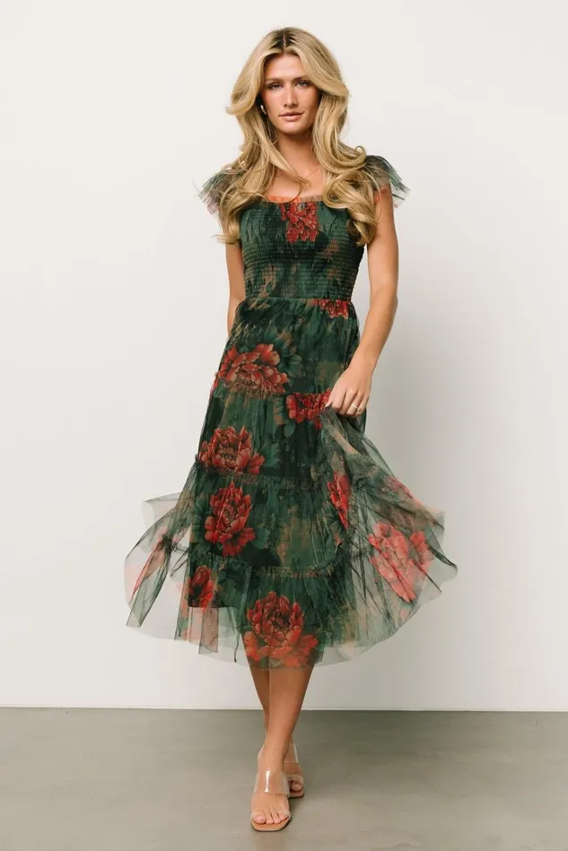 Baltic Born Tulle Styles Women Clementine Tulle Midi Dress Dark Green Floral Baltic Born Tulle Styles Women Clementine Tulle Midi Dress Dark Green Floral
