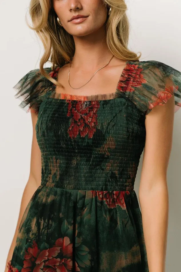 Baltic Born Tulle Styles Women Clementine Tulle Midi Dress Dark Green Floral Baltic Born Tulle Styles Women Clementine Tulle Midi Dress Dark Green Floral