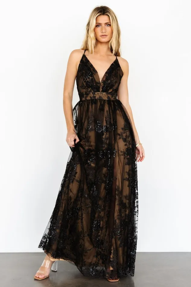 Baltic Born Tulle Styles Women Lucienne Shimmer Maxi Gown Black Nude