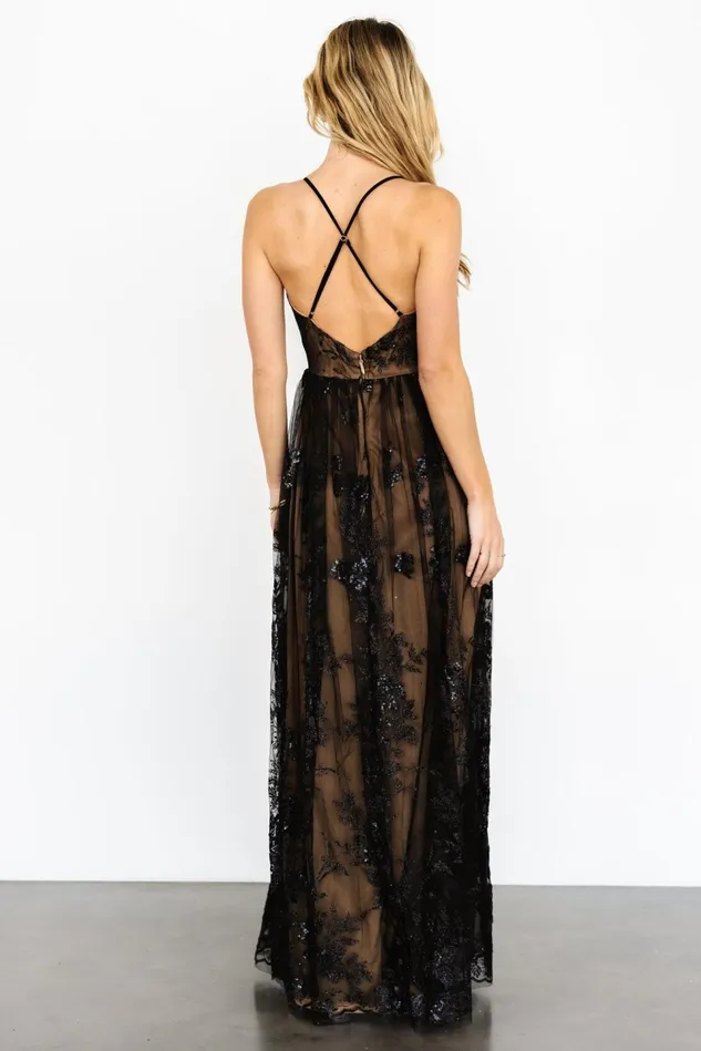 Baltic Born Tulle Styles Women Lucienne Shimmer Maxi Gown Black Nude Baltic Born Tulle Styles Women Lucienne Shimmer Maxi Gown Black Nude