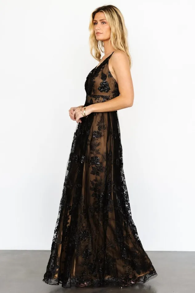 Baltic Born Tulle Styles Women Lucienne Shimmer Maxi Gown Black Nude Baltic Born Tulle Styles Women Lucienne Shimmer Maxi Gown Black Nude