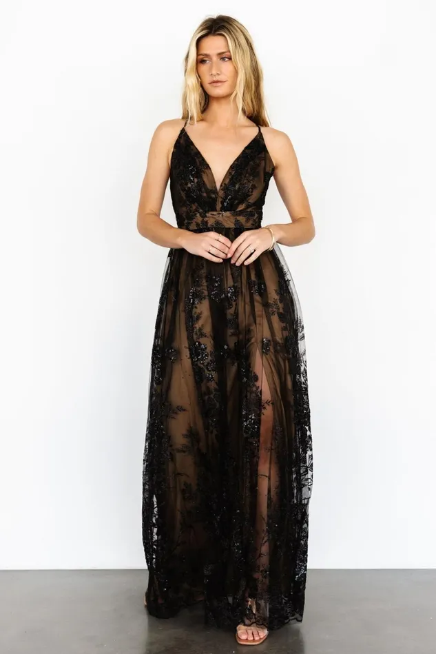Baltic Born Tulle Styles Women Lucienne Shimmer Maxi Gown Black Nude Baltic Born Tulle Styles Women Lucienne Shimmer Maxi Gown Black Nude