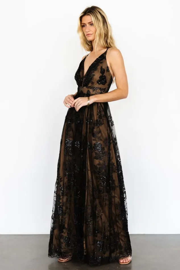 Baltic Born Tulle Styles Women Lucienne Shimmer Maxi Gown Black Nude Baltic Born Tulle Styles Women Lucienne Shimmer Maxi Gown Black Nude