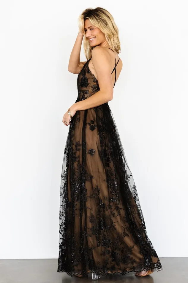 Baltic Born Tulle Styles Women Lucienne Shimmer Maxi Gown Black Nude Baltic Born Tulle Styles Women Lucienne Shimmer Maxi Gown Black Nude