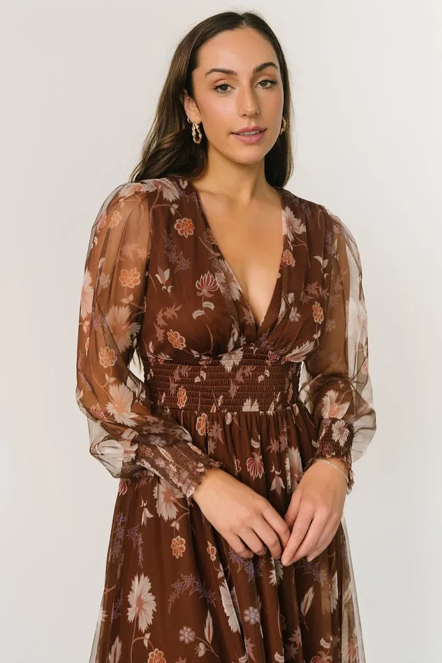 Baltic Born Wedding Guest Women Layla Tulle Maxi Dress Chestnut Floral