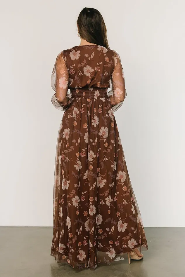 Baltic Born Wedding Guest Women Layla Tulle Maxi Dress Chestnut Floral