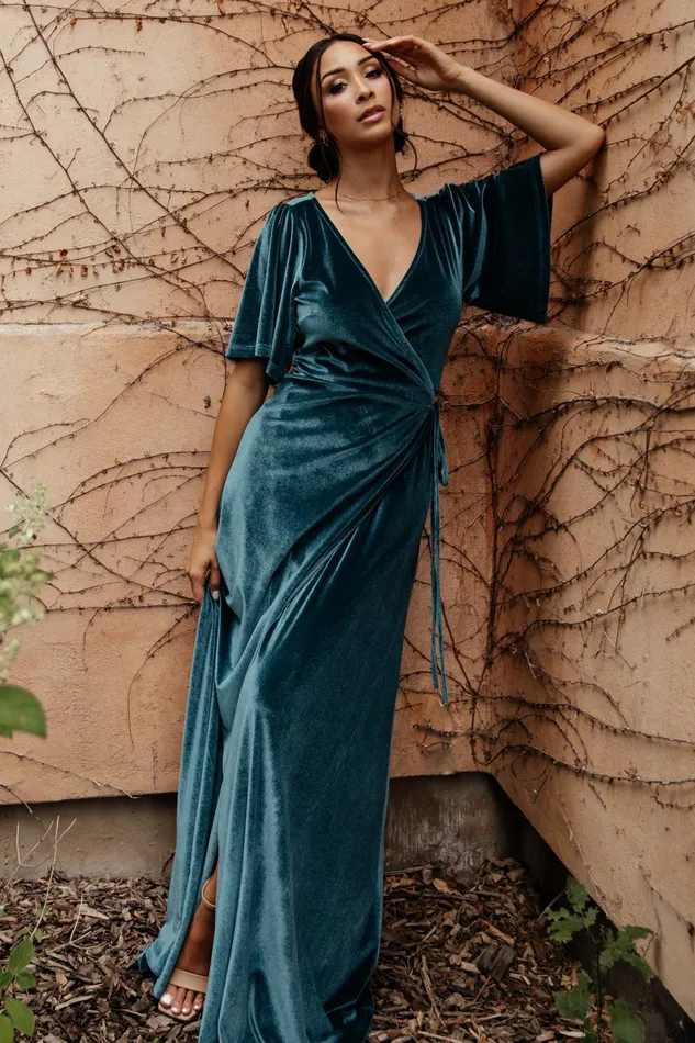 Baltic Born Wedding Guest Women Meghan Velvet Wrap Maxi Dress Persian Blue