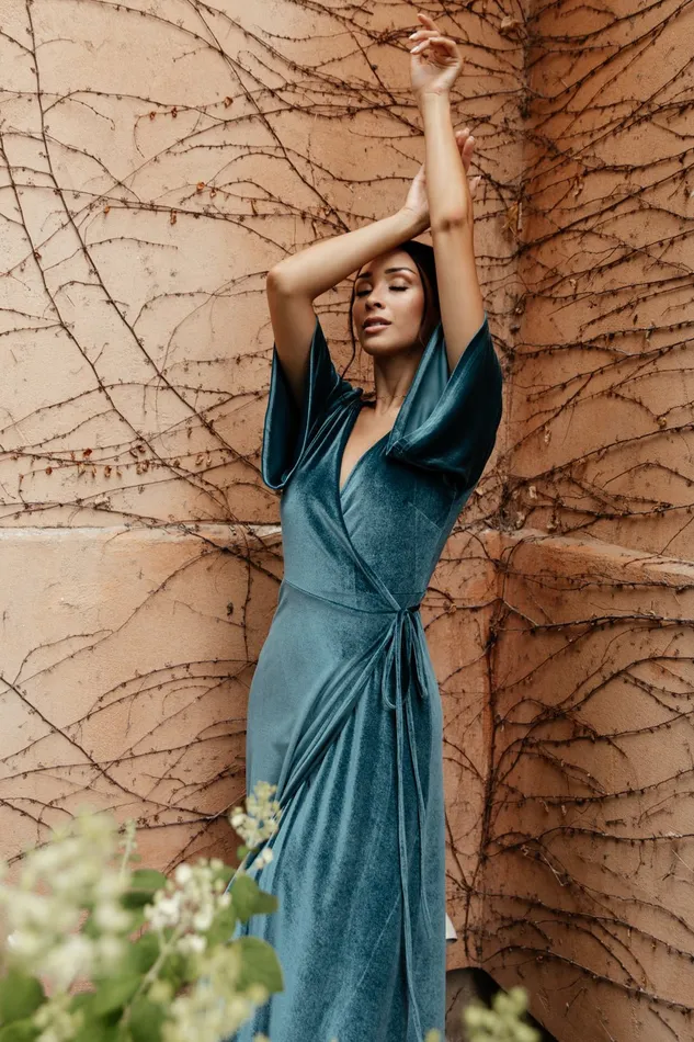 Baltic Born Wedding Guest Women Meghan Velvet Wrap Maxi Dress Persian Blue Baltic Born Wedding Guest Women Meghan Velvet Wrap Maxi Dress Persian Blue