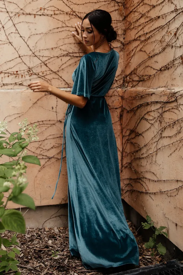 Baltic Born Wedding Guest Women Meghan Velvet Wrap Maxi Dress Persian Blue Baltic Born Wedding Guest Women Meghan Velvet Wrap Maxi Dress Persian Blue