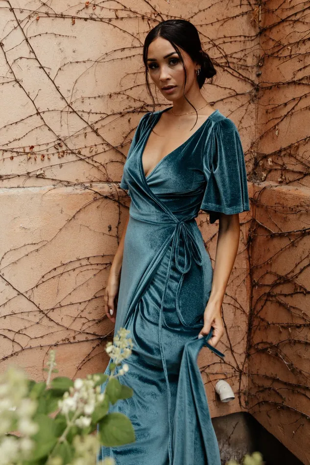 Baltic Born Wedding Guest Women Meghan Velvet Wrap Maxi Dress Persian Blue Baltic Born Wedding Guest Women Meghan Velvet Wrap Maxi Dress Persian Blue