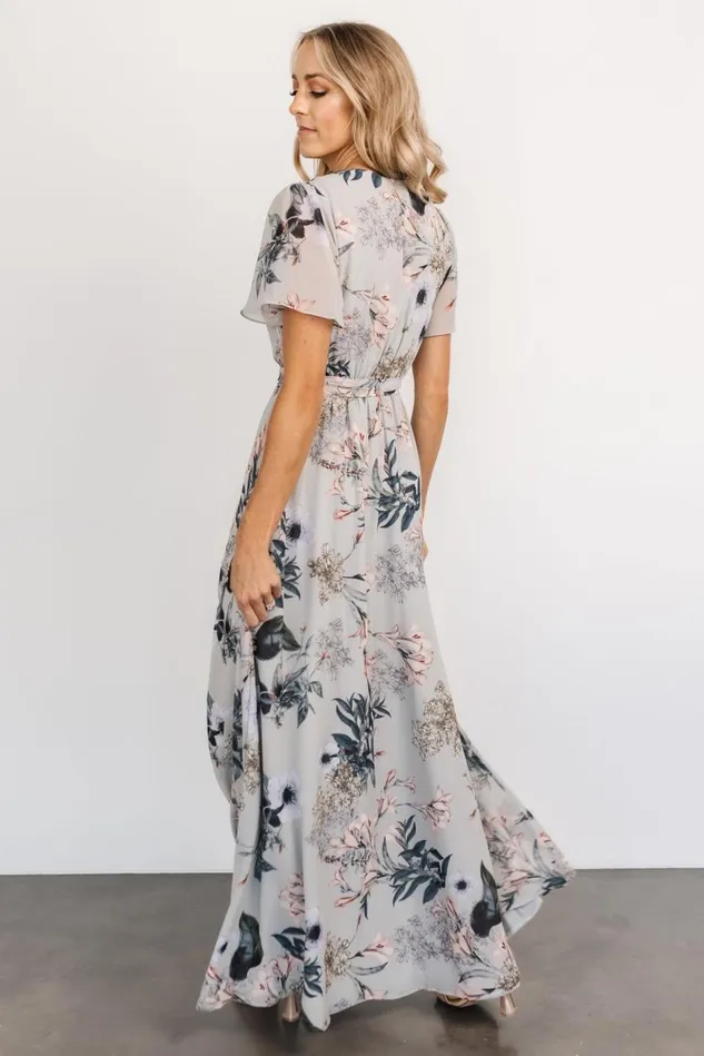 Baltic Born Wedding Guest Women Naomi Short Sleeve Maxi Dress Pale Blue Floral