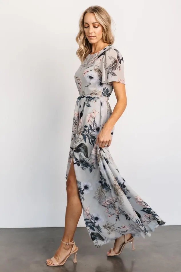 Baltic Born Wedding Guest Women Naomi Short Sleeve Maxi Dress Pale Blue Floral