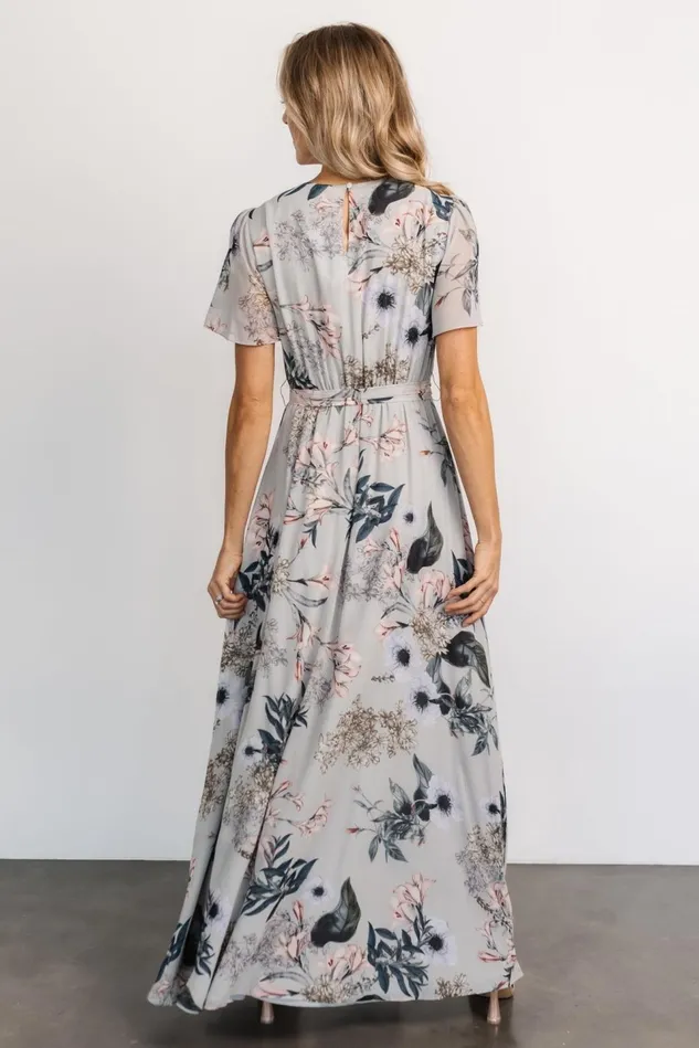 Baltic Born Wedding Guest Women Naomi Short Sleeve Maxi Dress Pale Blue Floral